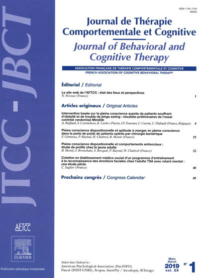 JOURNAL DE THERAPIE COMPORTEMENTALE ET COGNITIVE